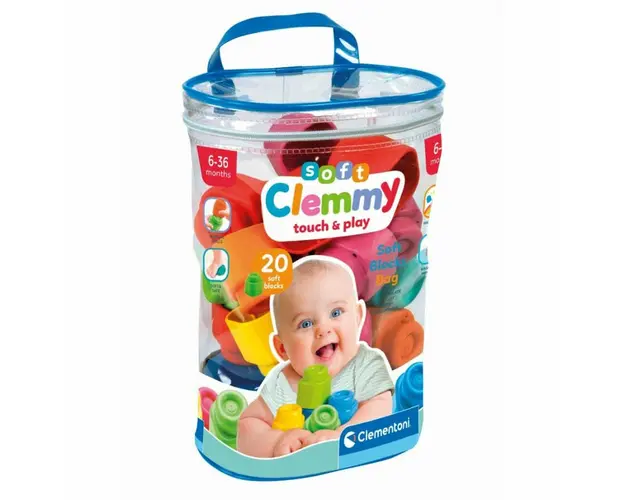 Set de construit, Clementoni, Soft Clemmy, Plasa cu 20 de cuburi, 6 luni+, Multicolor