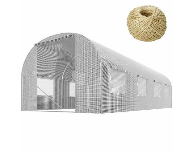 Solar de gradina, tip tunel, 13.5 mp, 300 cm x 450 cm x 200 cm, folie PE 140g/m² cu filtru UV4, 8 ferestre, snur 100 m, Plonos, Alb