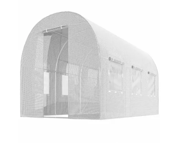 Solar de gradina, tip tunel, 7 mp, 350 cm x 200 cm x 200 cm, folie PE 140g/m² cu filtru UV4, 6 ferestre, snur 100 m, Plonos, Alb