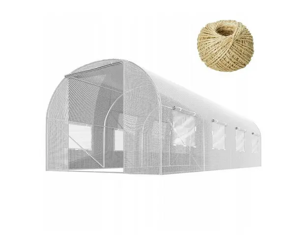 Solar de gradina, tip tunel, 9mp, 450 cm x 200 cm x 200 cm, folie PE 140g/m² cu filtru UV4, 6 ferestre, snur 100 m, Plonos, Alba