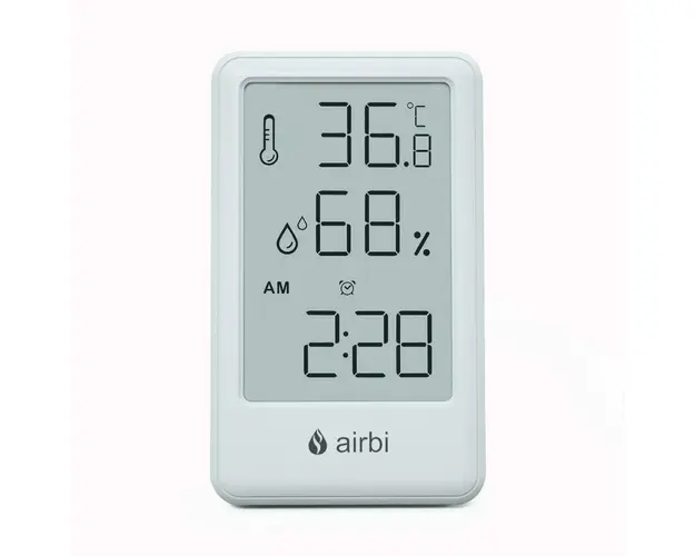 Termometru si higrometru, AirBi, Frame Bl1051, Digital, De camera, Cu ceas cu alarma, Memorie, Suport expandabil, Alb