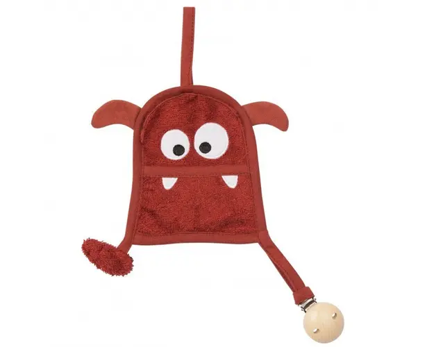Textil din bambus pentru dentitie cu agatatoare suzeta din lemn Monstru Rosewood