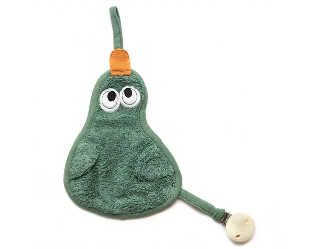 Textil din bambus pentru dentitie cu agatatoare suzeta din lemn Para Aspen Green