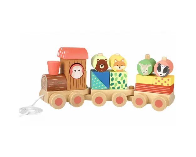 Trenulet din lemn cu forme si animale, Orange Tree Toys