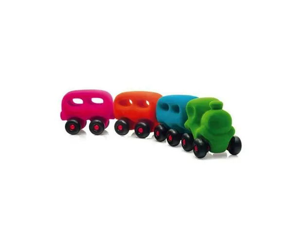 Trenulet magnetic cu 3 vagoane din cauciuc natural, 1 an+, Rubbabu