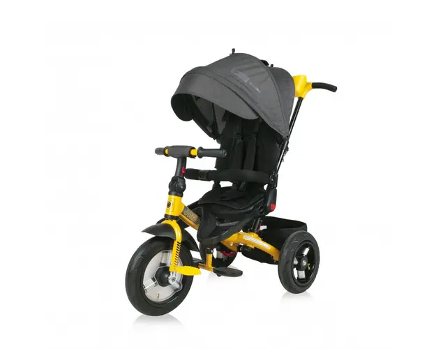 Tricicleta copii, Lorelli, Jaguar Air Wheels Suport picioare, Control al directiei, Rotire 360 grade, Scaun reglabil, Galben/Negru