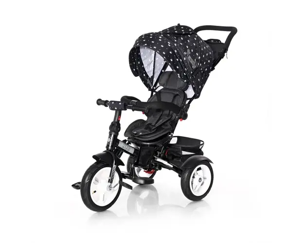 Tricicleta copii, Lorelli, Neo Air Wheels, Suport picioare, Control al directiei, Rotire 360 grade, Scaun reglabil, Negru