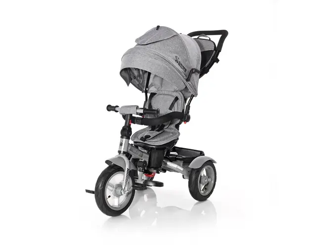 Tricicleta copii, Lorelli, Neo Air Wheels Suport picioare, Control al directiei, Rotire 360 grade, Scaun reglabil Luxe, Gri