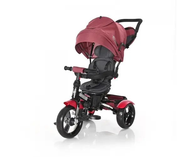 Tricicleta copii, Lorelli, Neo Eva Wheels Suport picioare, Control al directiei, Rotire 360 grade, Scaun reglabil, Negru/Rosu