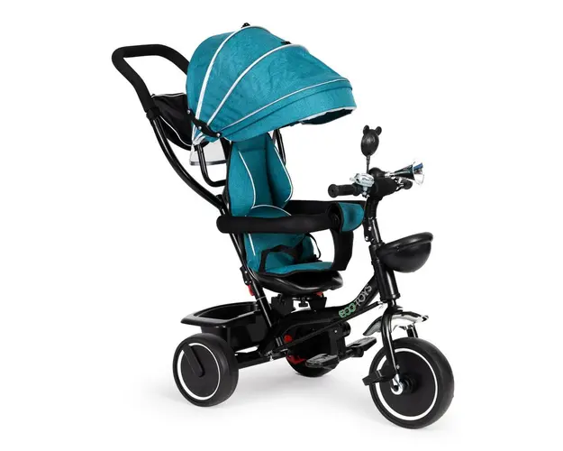 Tricicleta pentru copii, Ecotoys, cu scaun rotativ, control parental, elemente detasabile, Verde/Albastru