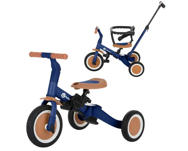 Tricicleta, Petite&Mars, Turbo, 5 in 1, Multifunctionala, Vehicul de impins, Bicicleta cu/fara pedale, Cu maner de ghidaj, Detasabil, Roti din cauciuc, Pana la 25 kg, 1.5-5 ani, Albastru