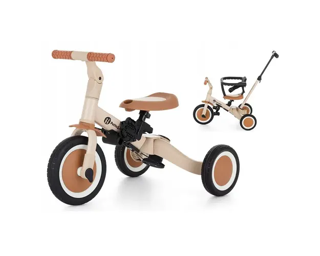 Tricicleta, Petite&Mars, Turbo, 5 in 1, Multifunctionala, Vehicul de impins, Bicicleta cu/fara pedale, Cu maner de ghidaj, Detasabil, Roti din cauciuc, Pana la 25 kg, 1.5-5 ani, Bej