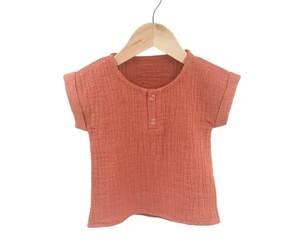 Tricou cu capse de vara pentru copii, din muselina, Summer Toffee, 3-4 ani