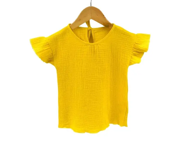 Tricou cu volanase la maneci pentru copii, din muselina, Lemonade, 18-24 luni