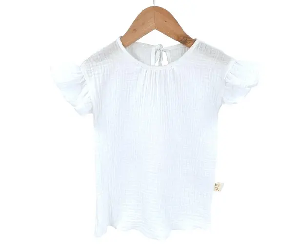 Tricou cu volanase la maneci pentru copii, din muselina, Pearl, 18-24 luni