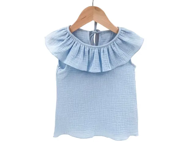 Tricou cu volanase pentru copii, din muselina, Bluebird, 5-6 ani