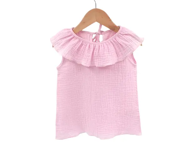 Tricou cu volanase pentru copii, din muselina, Magic Pink, 5-6 ani