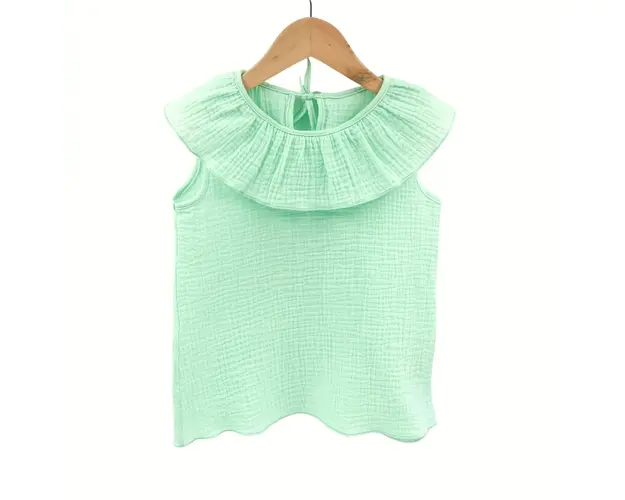 Tricou cu volanase pentru copii, din muselina, Minty, 5-6 ani