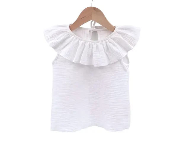 Tricou cu volanase pentru copii, din muselina, Pearl, 6-7 ani