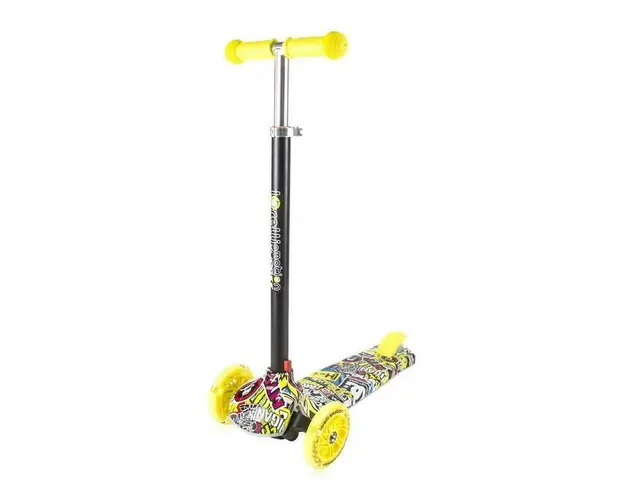 Lorelli - Trotineta pentru copii, Yuppee, 3 Ani+, roti cu lumini, pliabila, Graffiti Smile