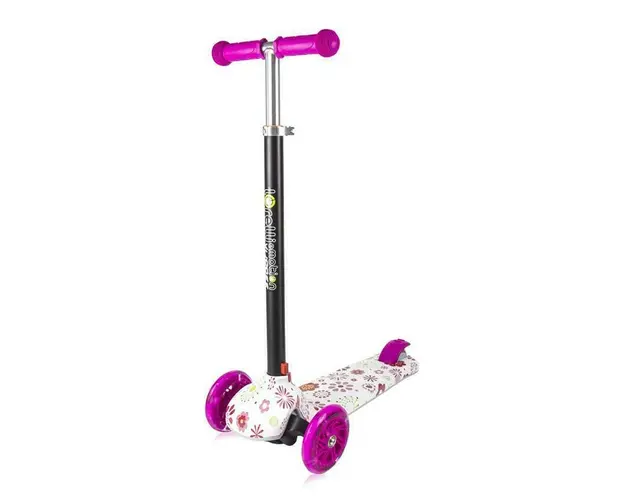 Lorelli - Trotineta pentru copii, Yuppee, 3 Ani+, roti cu lumini, pliabila, Pink Garden