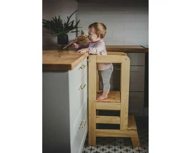 Inaltator Learning Tower Ajustabil, Ajutor de bucatarie MeowBaby , lemn natur