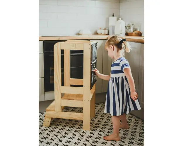 Inaltator Learning Tower Ajustabil cu tabla de scris, Ajutor de bucatarie MeowBaby , lemn natur