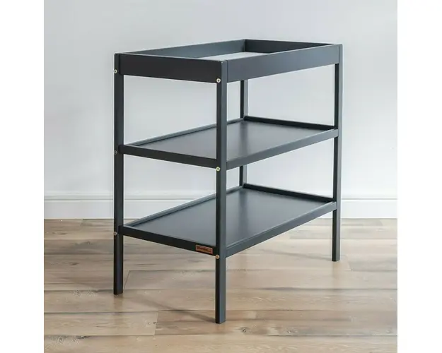 Woodies - Changer Anthracite- Masa de Schimbat Pentru Bebelusi Lemn Masiv, 76cm x 44cm x 86 cm, Cu 2 Rafturi De Depozitare Inalte