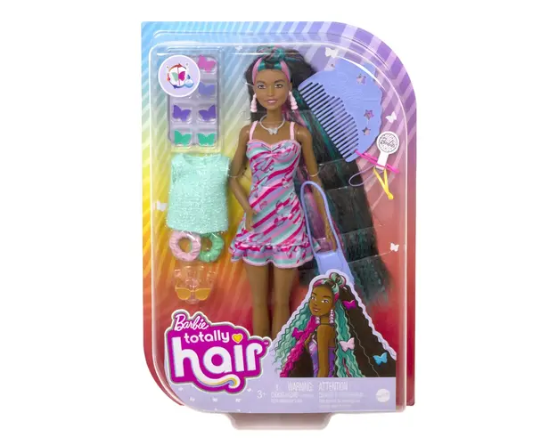 Papusa Barbie cu par lung si accesorii fluturasi, Totally Hair Hearts