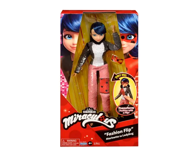 Papusa Miraculous, cu paiete reversibile, Marinette to Ladybug