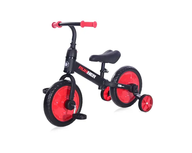 Bicicleta de echilibru, 2 in 1, cu pedale si roti auxiliare, Lorelli Runner, Black Red