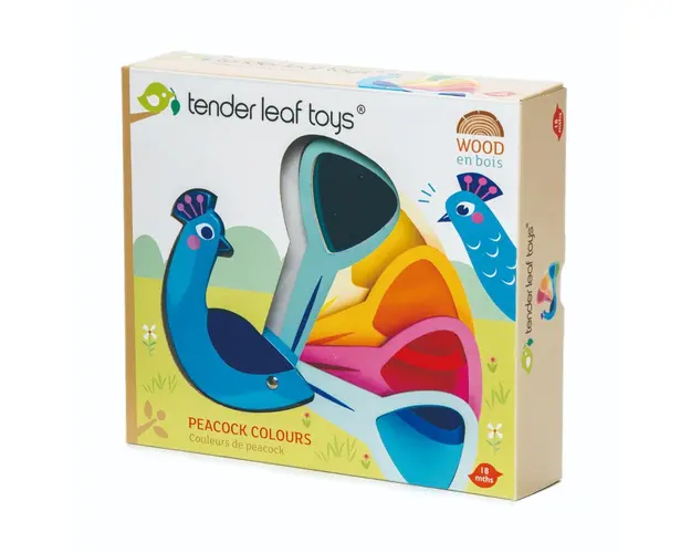 Paun colorat din lemn, Tender Leaf Toys