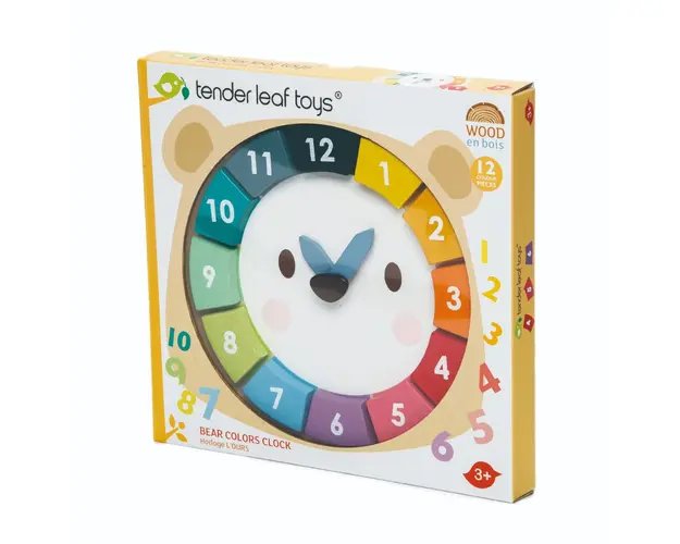 Ceasul Ursul colorat din lemn, Tender Leaf Toys, 12 piese