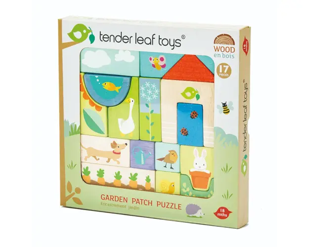 Puzzle educativ din lemn, Tender Leaf Toys, ilustratii din gradina, 17 piese