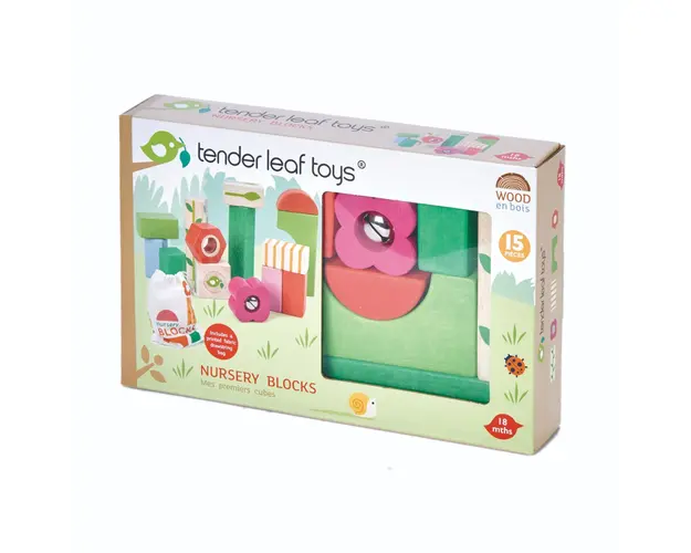 Cuburi din lemn, Tender Leaf Toys, cu ilustratii de pepiniera,15 piese