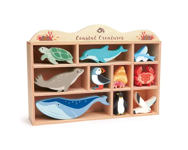 Set figurine din lemn, Tender Leaf Toys, Animalutele apelor pe raft, 10 piese