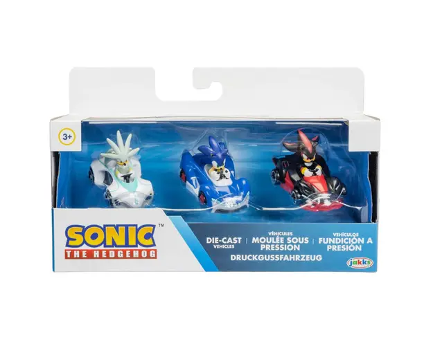 Set 3 figurine cu vehicule din metal, Sonic The Hedgehog, 1:64