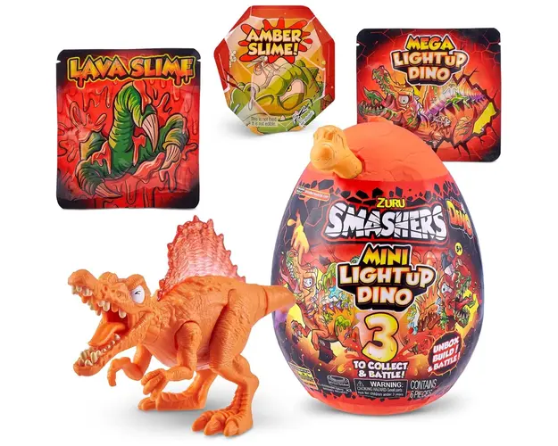 Figurina dinozaur in ou, Smashers, Mini Light Up Dino, Galben, 13 cm