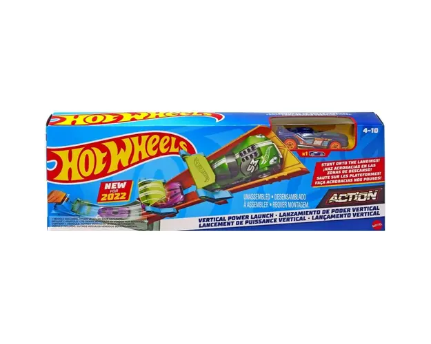 Set de joaca Circuit cu masinuta si obstacole Hot Wheels, Vertical power launch, HFY69