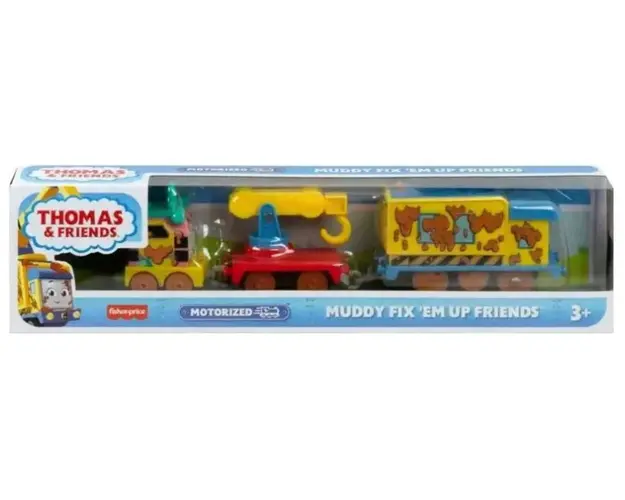Locomotiva motorizata cu 2 vagoane, Thomas and Friends, Muddy Fix'Em Up Friends, HHN43