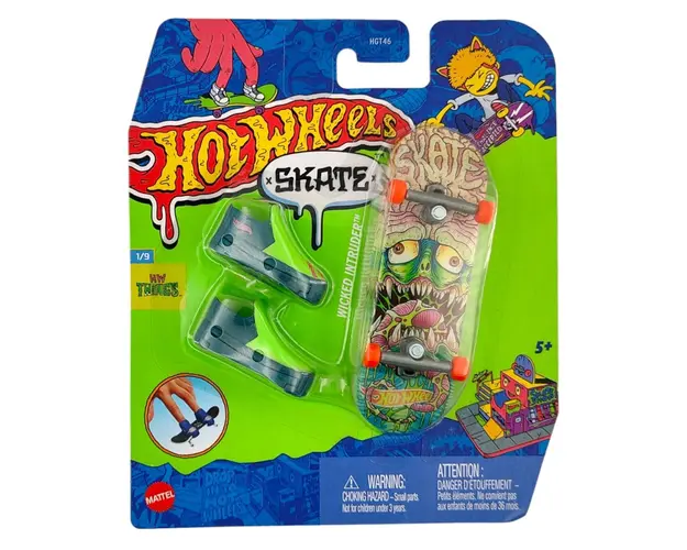 Set mini placa skateboard cu pantofi, Hot Wheels, HVJ72