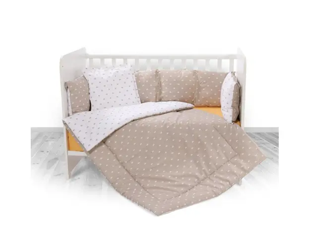 Set lenjerie de pat Lorelli, cu 7 piese din bumbac ranforce, Lily, Crowns Latte