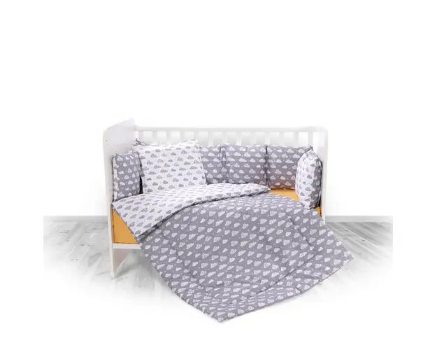 Set lenjerie pat 7 Piese Bumbac Ranforce Lorelli, Lilly Clouds Grey