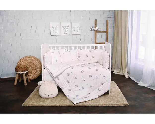 Set lenjerie de pat Lorelli, cu 7 piese din bumbac ranforce, Lily, Beige Bunnies