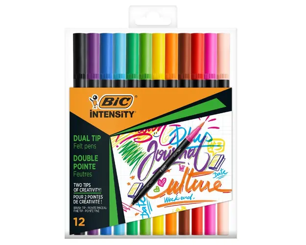 Set 12 markere de colorat cu dublu varf, Bic, Intensity