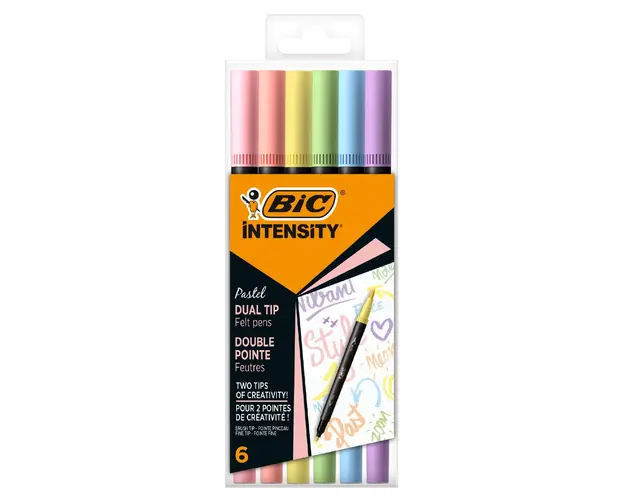 Markere de colorat cu dublu varf Intensity, Bic, Pastel, 6 buc 