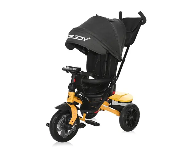 Tricicleta multifunctionala, 4 in 1, roti gonflabile, scaun rotativ, Lorelli Speedy Air, Yellow Black