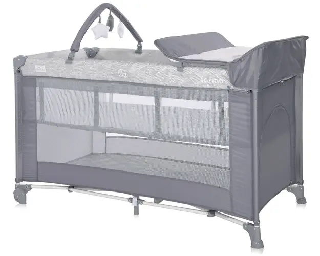 Patut pliabil Lorelli Torino Plus, 2 nivele, cu accesorii, Grey Striped Elements