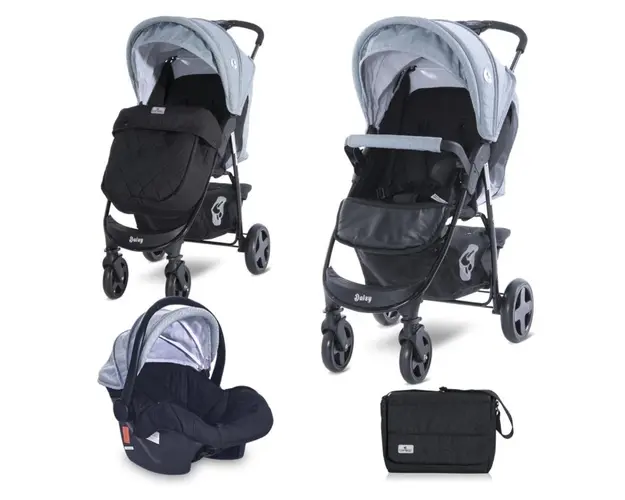Set carucior, Lorelli, Daisy Basic, 3 in 1, cos auto inclus, Black and Silver Blue