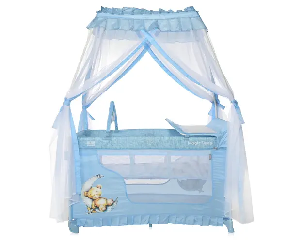 Patut pliabil, stil baldachin, Lorelli Magic Sleep, cu accesorii, Blue Moon Sleeping Bear